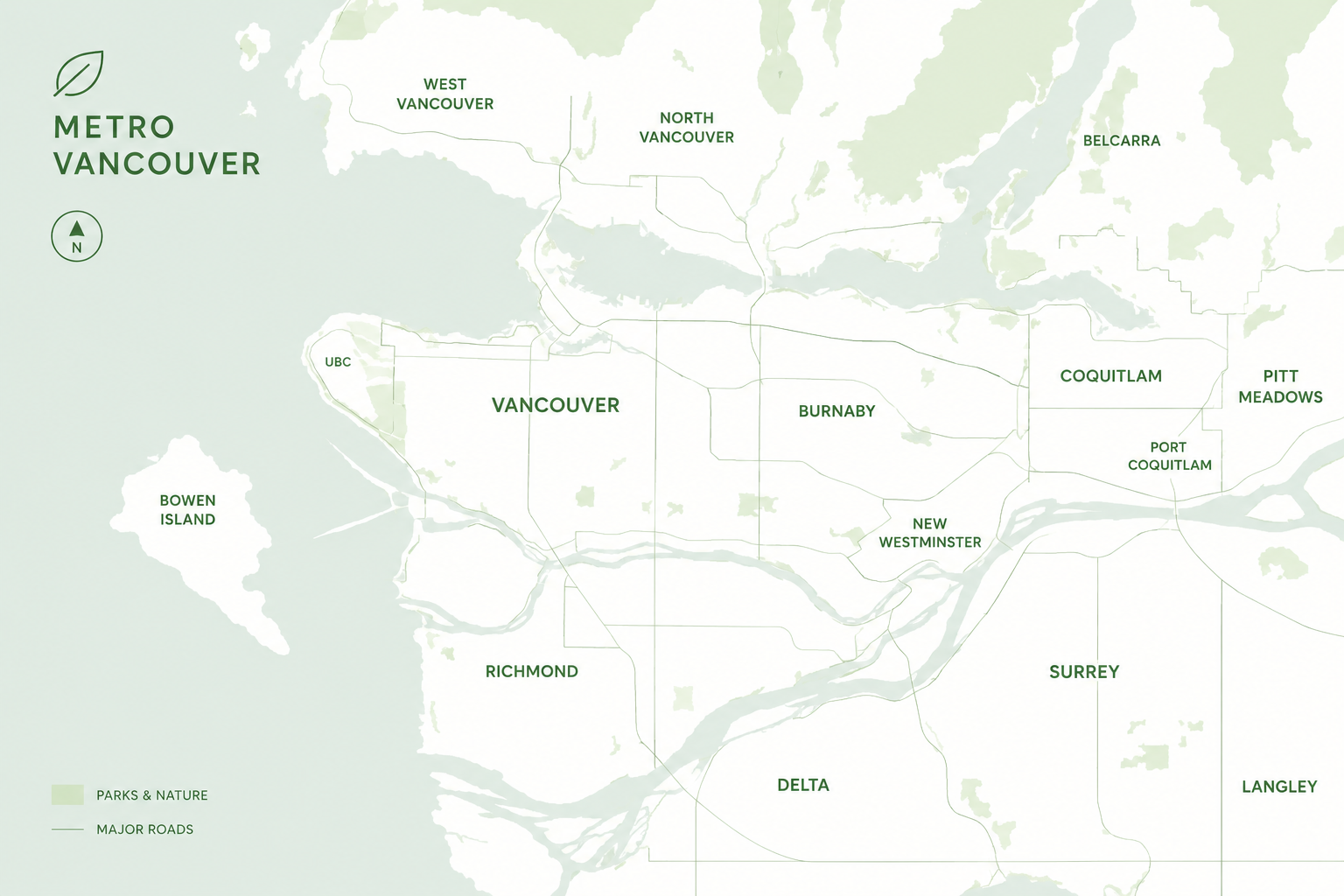 Map of Coastal Property Services' service area across Metro Vancouver, including Burnaby and North Vancouver