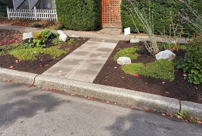 Boulevard strip walkway and planting bed in Metro Vancouver
